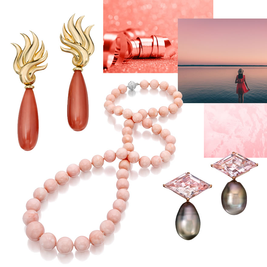 ASSAEL FIERY CORAL AT NEIMAN MARCUS, ANGEL SKIN CORAL NECKLACE 34" AT NEIMAN MARCUS, ASSAEL MORGANITE AND TAHITIAN PEARL EARRINGS AT NEIMAN MARCUS