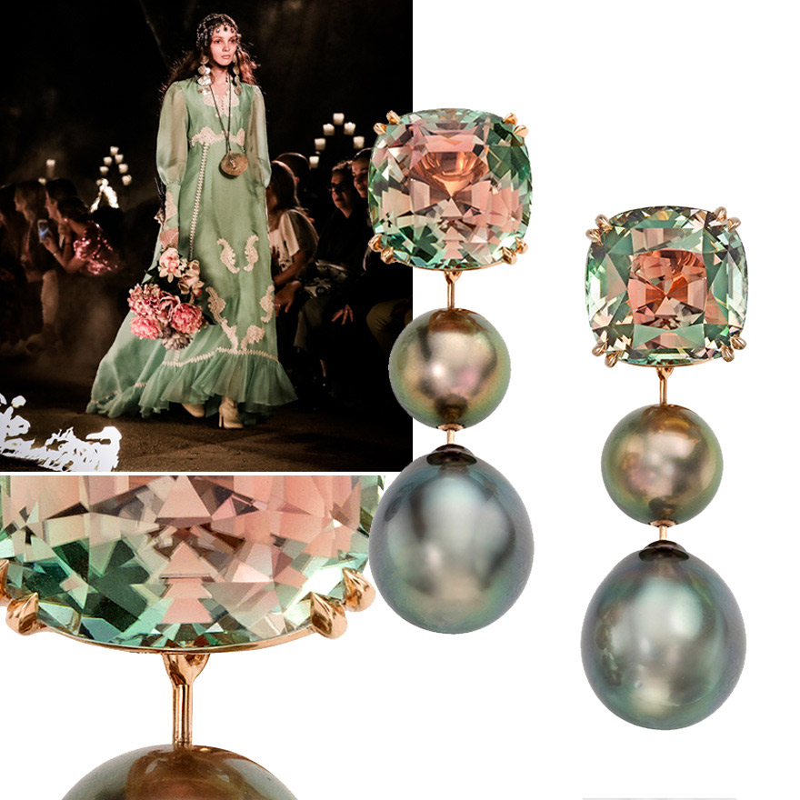 Tahitian Pearl and Bicolor Tourmaline Earrings