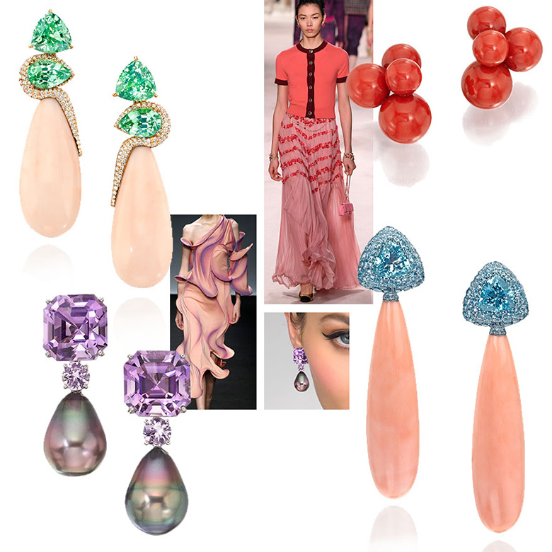 Colorful pearls and coral paired with rich jeweltones of gemstones