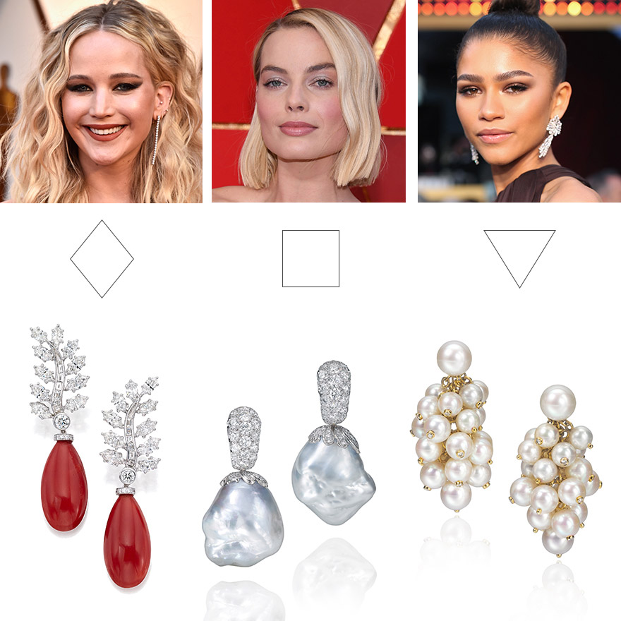 How to pick the right earrings according to face shape. This image provides guidance for earring selection for a wider face shape.