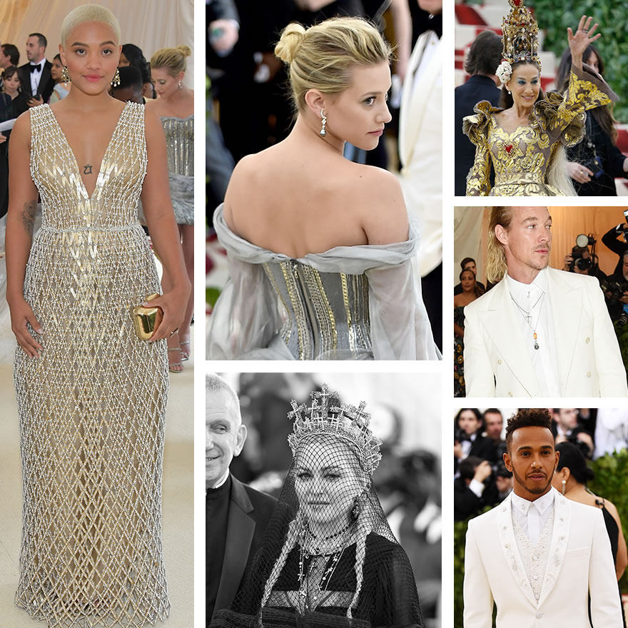 Clockwise from top left: Kiersey Clemons, Lili Reinhart, Sarah Jessica Parker, Diplo, Lewis Hamilton, Madonna.