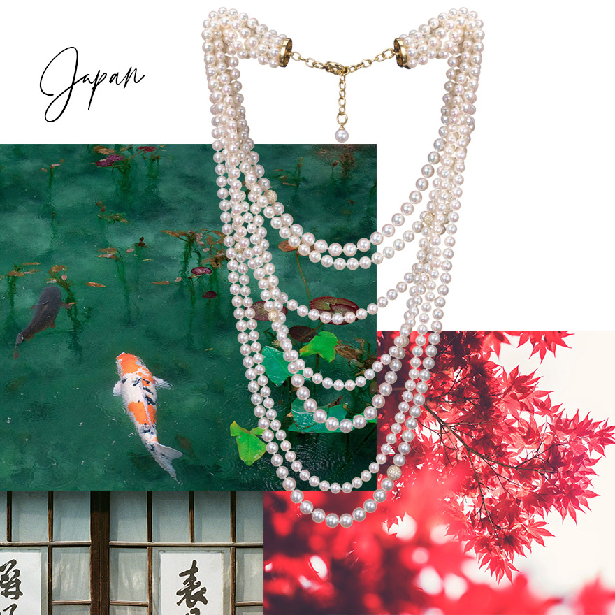 Japanese Koi fish, Assael Sunset 7 Row Pearl Necklace, Japanese Maple