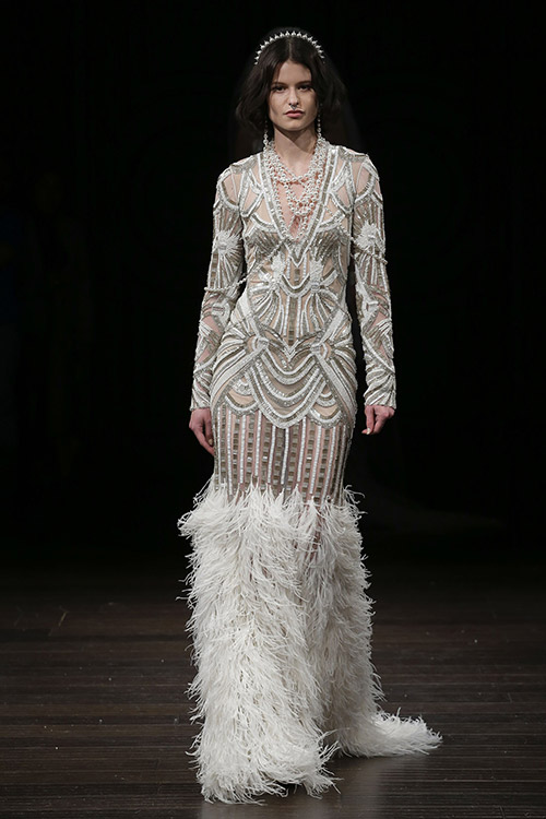 Naeem Khan Bridal Feathers Pearls Spring 2018