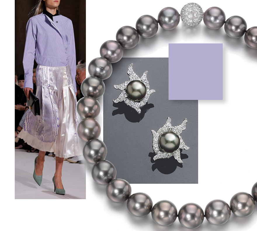 Lavendar is having a moment in Spring 2018 fashions. Here, Obsessed by Pearls presents ideas of ways to wear pearls with what's trending