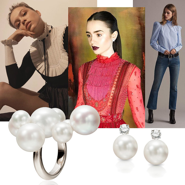 @temperleylondon Fall 2017 RTW,@maisonvalentino Fall 2017 RTW, @frame fall 2017 RTW, Assael Large Bubble Ring set in 18K white gold, Assael Akoya pearl stud earrings with diamonds