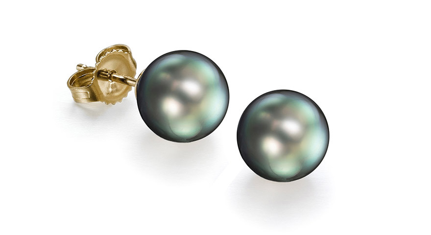 Assael Tahitian Black Pearl Stud Earrings
