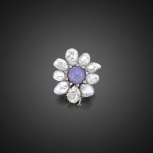 Baroque South Sea Pearl and Lavender Jade Brooch