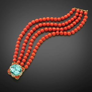 Sardinian Coral and Green Beryl Convertible Clasp Bracelet