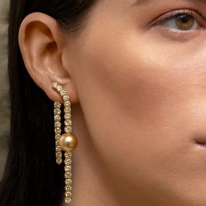 Fancy Yellow Diamond and Golden South Sea Pearl Earrings