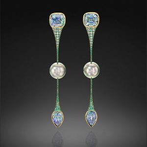 Tahitian Pearl, Tanzanite & Color-Change Garnet Earrings