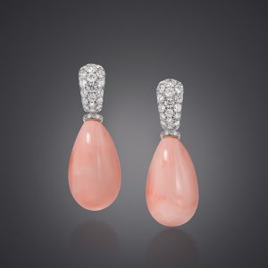 GEM ANGEL SKIN CORAL AND DIAMOND DROP EARRINGS
