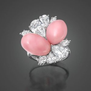 Natural Conch Pearl And Diamond Ring