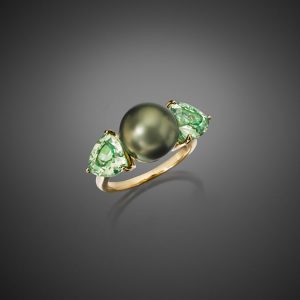 Fiji Pearl and Green Garnet Ring