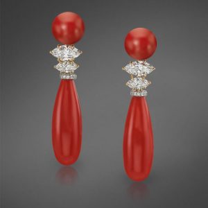 Sanguine Dream Sardinian Coral and Diamond Earrings