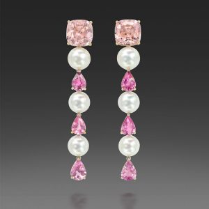 Akoya Pearl, Morganite, And Pink Sapphire Earrings