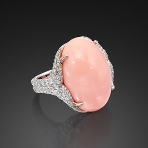Gem Angel Skin Coral And Diamond Oval Ring