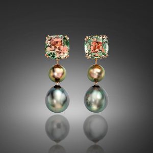Tahitian Pearl and Bicolor Tourmaline Earrings