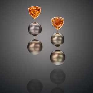 Tahitian and Fiji Pearl Earrings with Mandarin Garnet