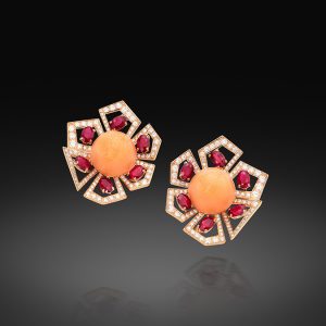 "Melo Passion" Natural Pearl, Ruby and Diamond Earrings