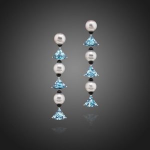 South Sea Pearl, Aquamarine Fan Drop Earrings