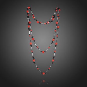 Sardinian Coral, Black Onyx And Diamond Chain Necklace