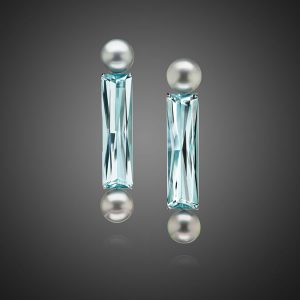 Tahitian Pearl, Long Aquamarine Earrings