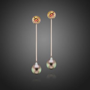 Pearl And Bicolor Tourmaline Long Drop Earrings