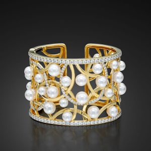 "Circles" Akoya Pearl And Diamond Cuff