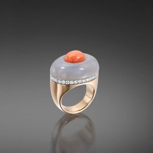 Gray Chalcedony Angel Skin Coral Cocktail Ring