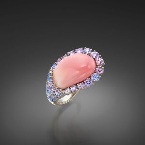 Natural Conch Pearl And Lavender Spinel Ring