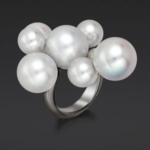 Large Bubble South Sea and Akoya Pearl Ring by Sean Gilson for Assael