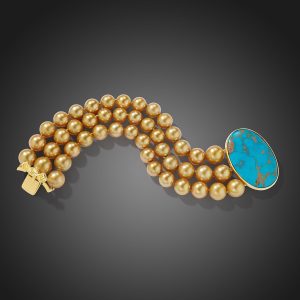 Golden South Sea Pearl and Natural Turquoise Bracelet