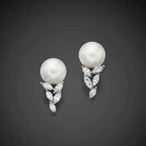 La Feuille South Sea Pearl and Diamond Earrings