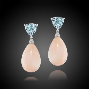 Angel Skin Coral and Aquamarine Drop Earrings