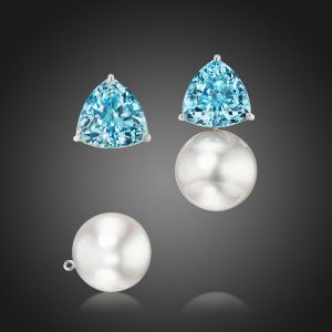 Detachable South Sea Pearl and Aquamarine Earrings