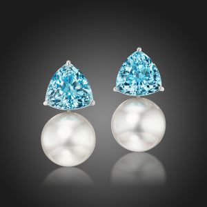 Detachable South Sea Pearl and Aquamarine Earrings