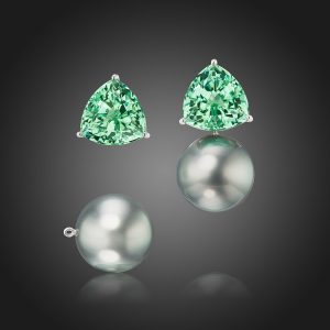 Detachable Tahitian Pearl and Mint Tourmaline Earrings