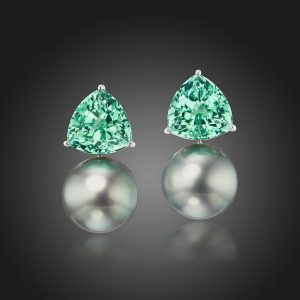 Detachable Tahitian Pearl and Mint Tourmaline Earrings