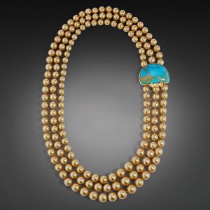 Mezza Luna Golden South Sea Pearl and Natural Turquoise Necklace
