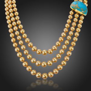 Mezza Luna Golden South Sea Pearl and Natural Turquoise Necklace