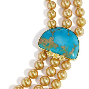 Mezza Luna Golden South Sea Pearl and Natural Turquoise Necklace