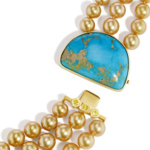 Mezza Luna Golden South Sea Pearl and Natural Turquoise Necklace