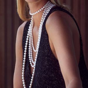Model wearing Assael akoya strand necklace