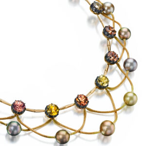 Collectible Natural Color Fijian Pearl and Zircon Necklace and Earrings