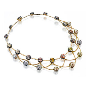 Collectible Natural Color Fijian Pearl and Zircon Necklace and Earrings