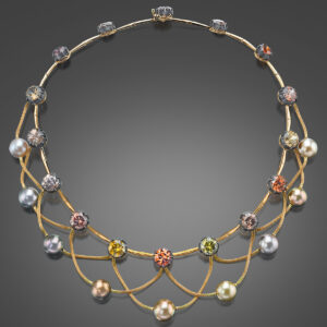 Collectible Natural Color Fijian Pearl and Zircon Necklace and Earrings
