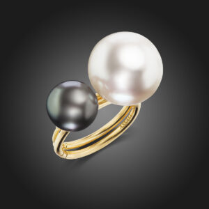 "Split Decision" South Sea Pearl and Tahitian Pearl Multi-Finger Ring