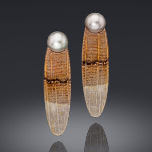 Fijian Pearl and Petrified Golden Oak Earrings
