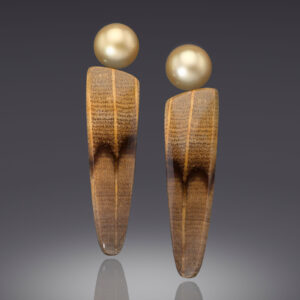 Golden South Sea Pearl and Petrified Golden Oak Earrings