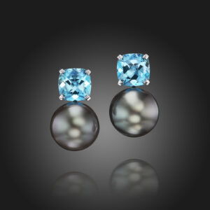 Tahitian Pearl and Aquamarine Earrings